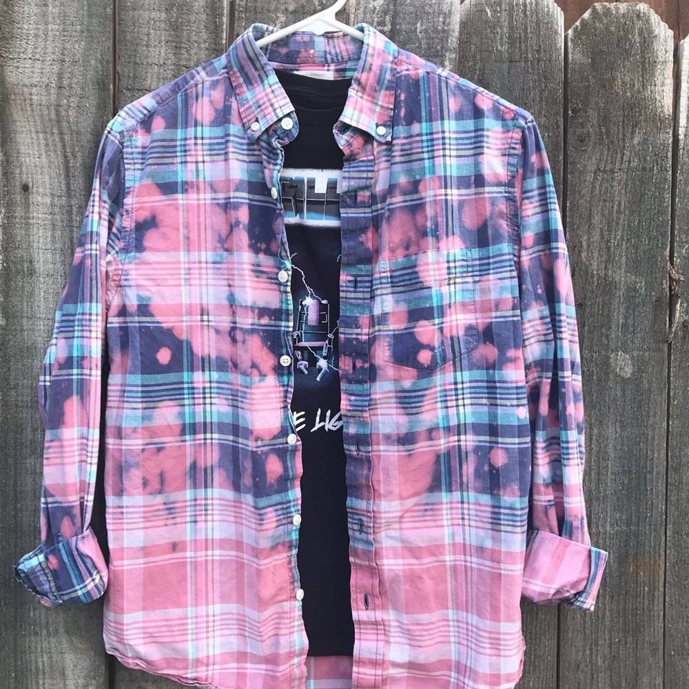 Upcycled distressed bleached button down size S